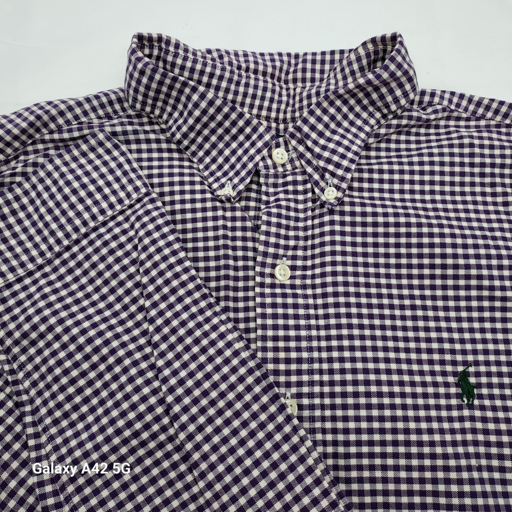 Ralph Lauren Classic Fit Gingham Button Down Shirt Purple White XXL Long Sleeve